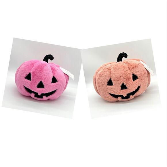 2 Cupcakes & Cashmere Pink & Rosette 3D Koda Jack O Lantern Pumpkin Pillow Set - Picture 1 of 8